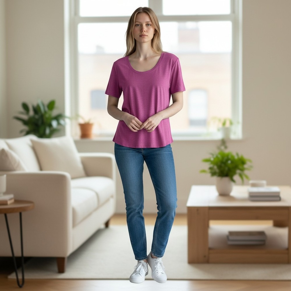 Gap Womens Pink Linen Blend Scoop Neck Short Sleeve T-Shirt Small Heathered